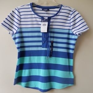 NWT Chaps Striped Pullover Denim Top
